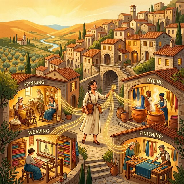 Italian artisan workshops connected by the impannatore broker