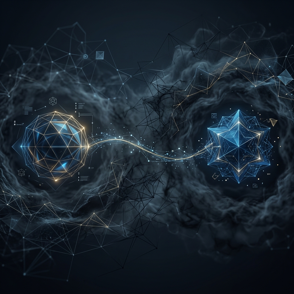 Conceptual representation of two isolated nodes bridging a complex distance